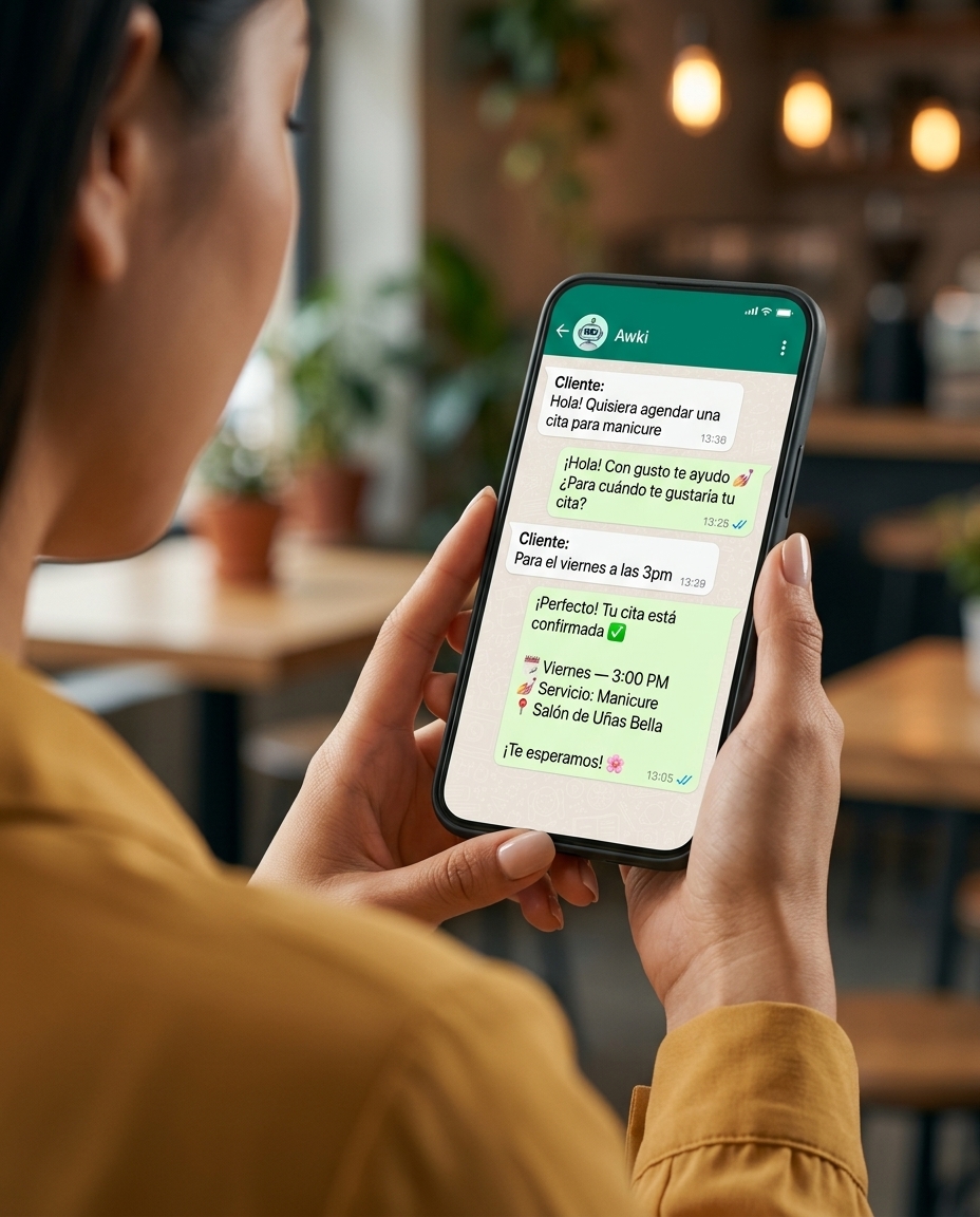 Cliente confirmando cita por WhatsApp con Awki